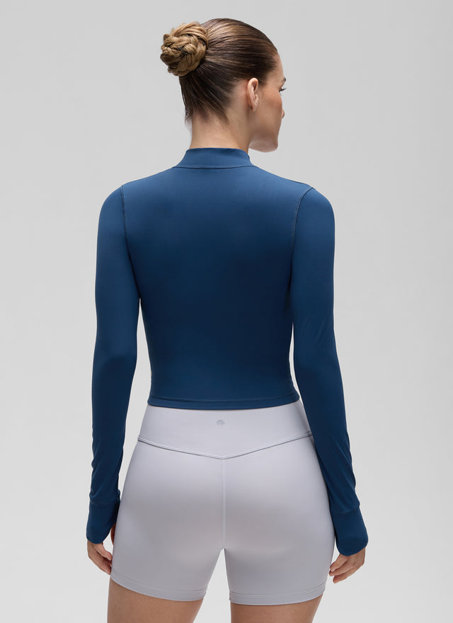 CRZ YOGA Women's Butterluxe Cropped Outerwear Full Zip Jackets French Navy