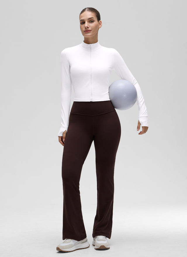 CRZ YOGA Women's Butterluxe Cropped Outerwear Full Zip Jackets White @model_info:J