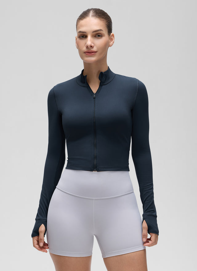 CRZ YOGA Women's Butterluxe Cropped Outerwear Full Zip Jackets Twilight Blue