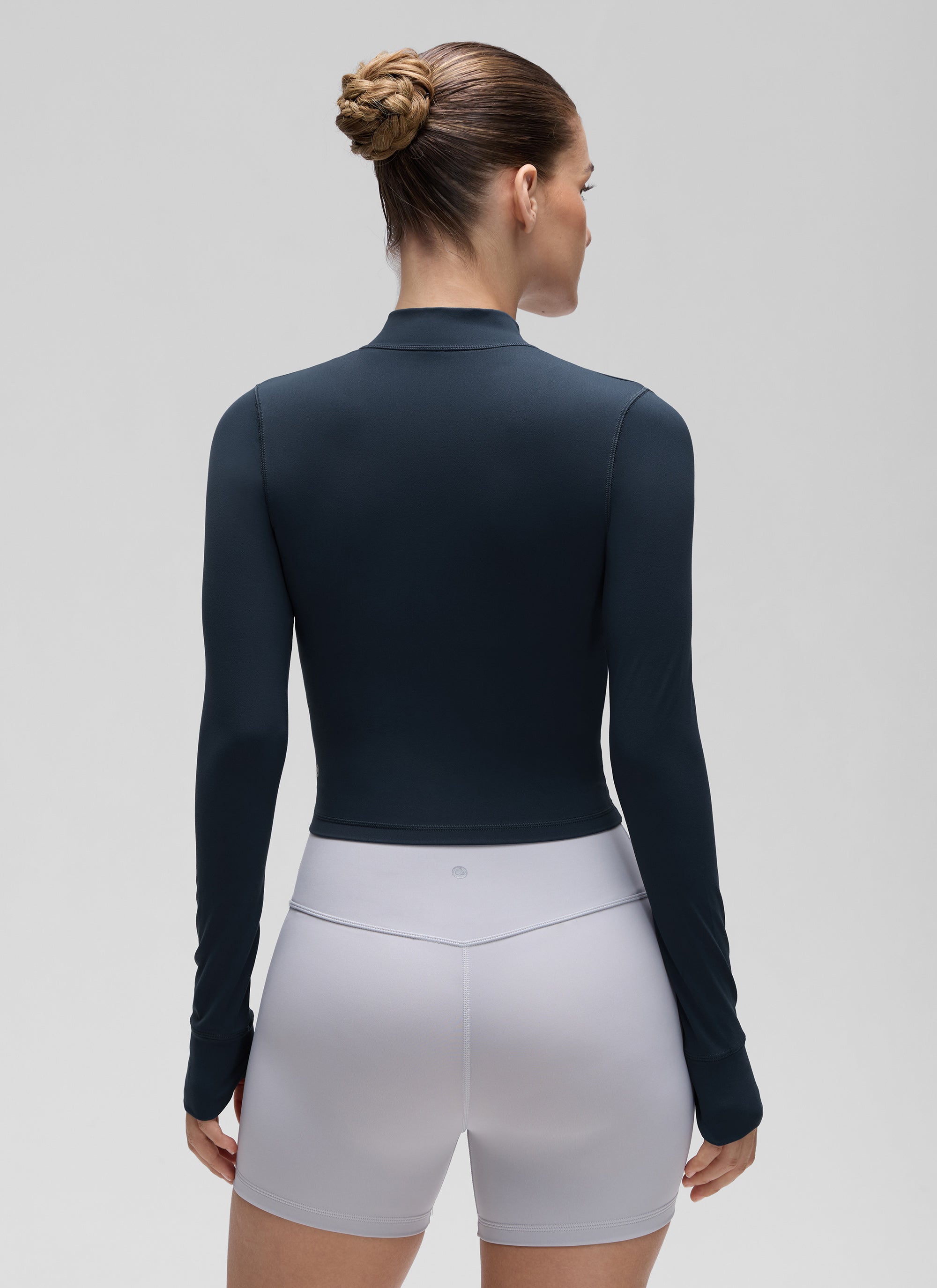 CRZ YOGA Women's Butterluxe Cropped Outerwear Full Zip Jackets Twilight Blue