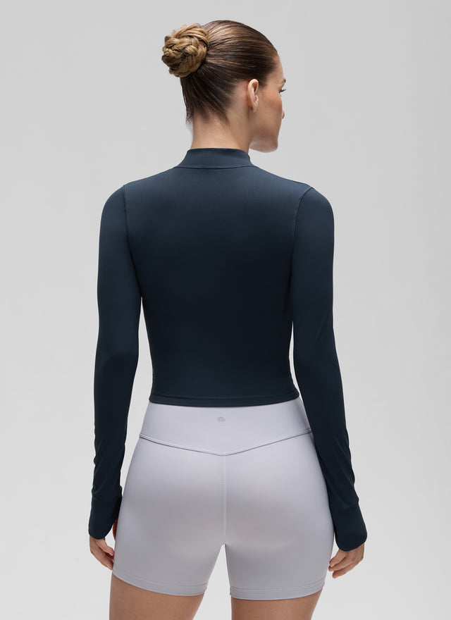 CRZ YOGA Women's Butterluxe Cropped Outerwear Full Zip Jackets Twilight Blue