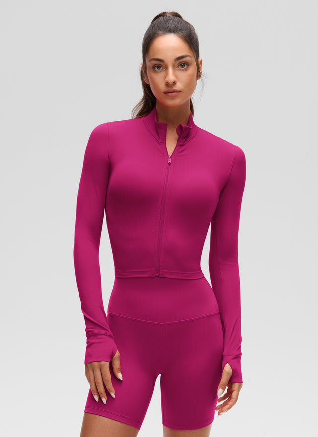 CRZ YOGA Women's Butterluxe Cropped Outerwear Full Zip Jackets Magenta Purple
