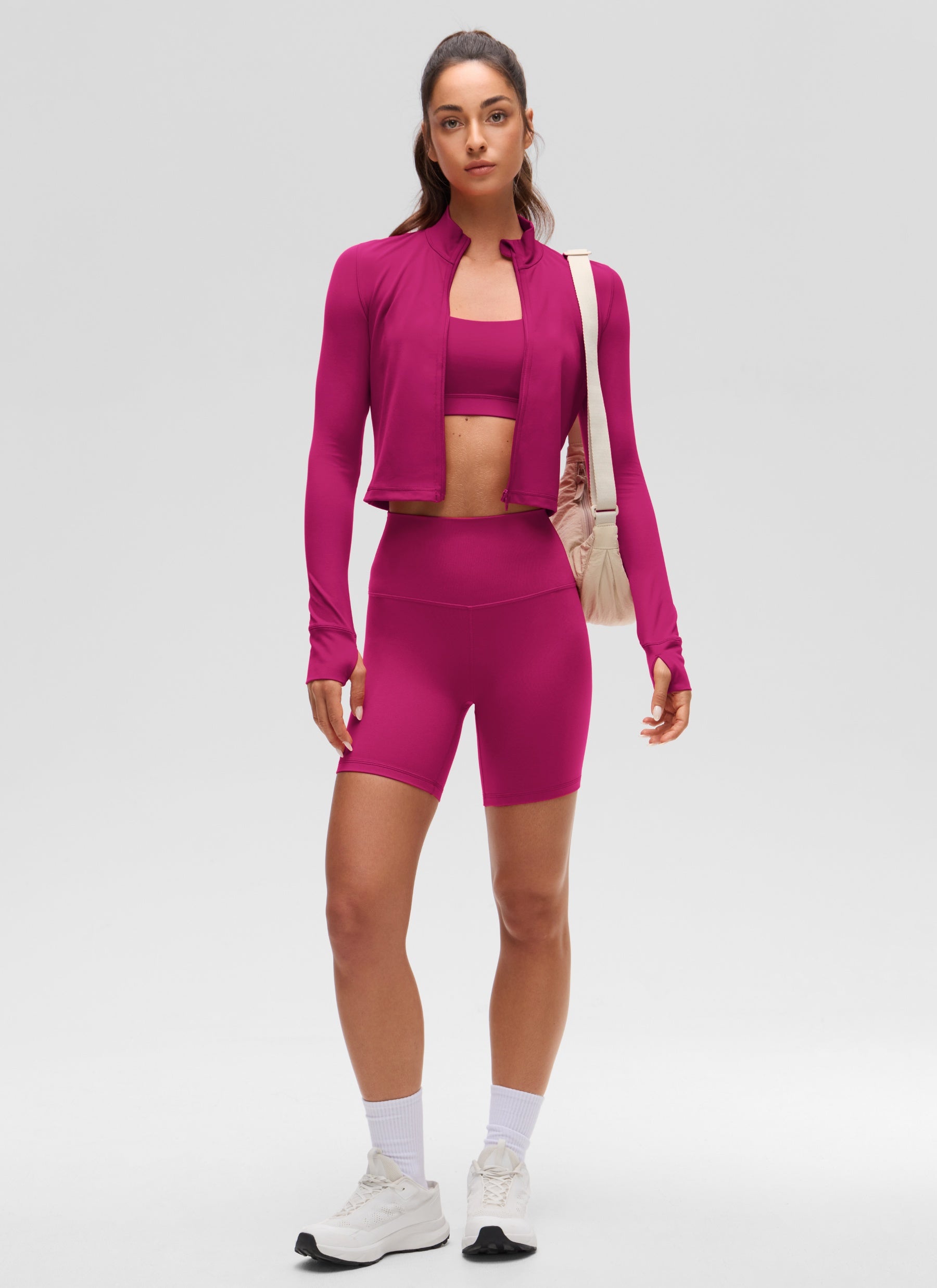 CRZ YOGA Women's Butterluxe Cropped Outerwear Full Zip Jackets Magenta Purple
