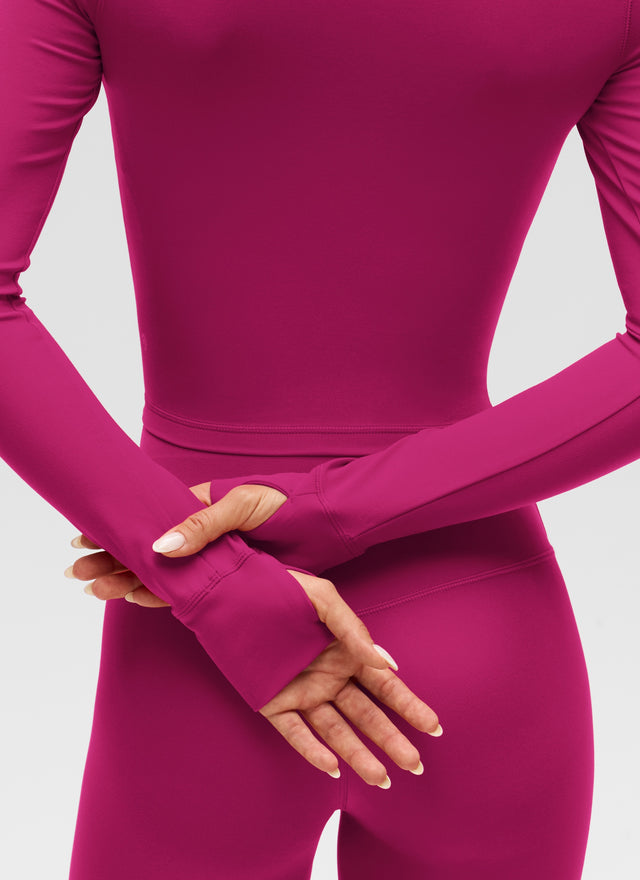 CRZ YOGA Women's Butterluxe Cropped Outerwear Full Zip Jackets Magenta Purple