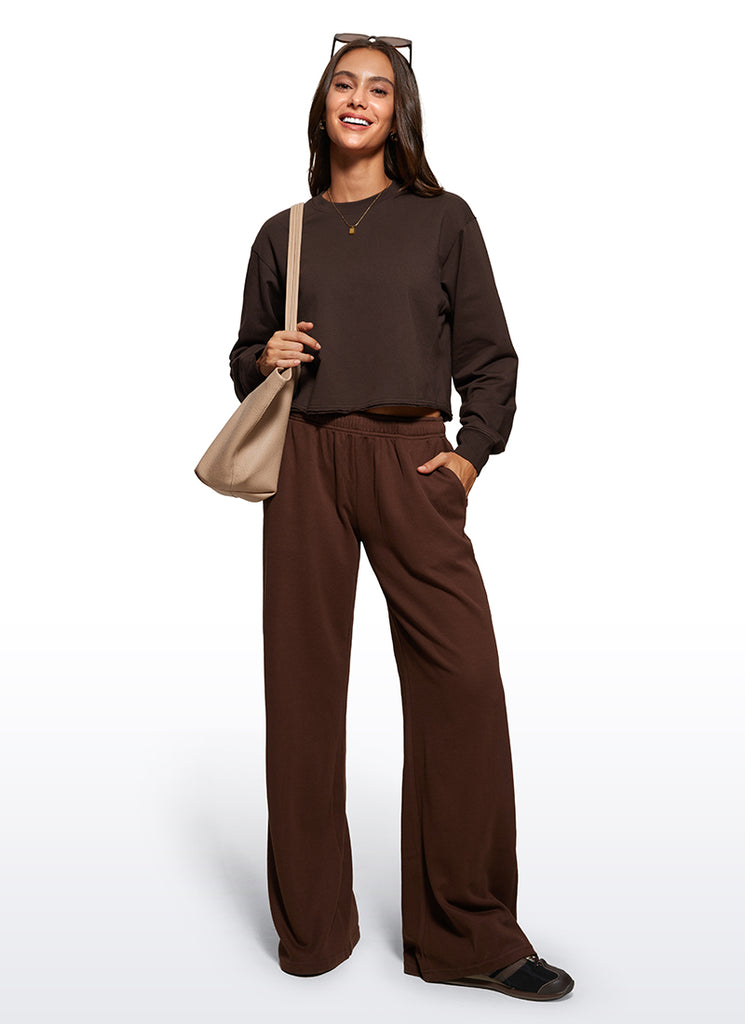 CRZ YOGA Womens Classic Fit Sweat Shirt Crew Neck Pullover Hot Fudge Brown