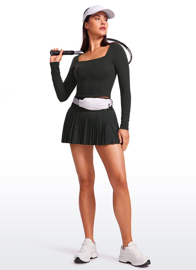 CRZ YOGA Women's Tight Fit Butterluxe Yoga Crop Long Sleeves Square Neck Black