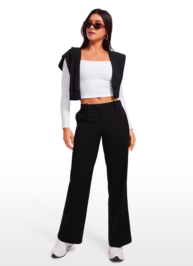CRZ YOGA Women's Tight Fit Butterluxe Yoga Crop Long Sleeves Square Neck White