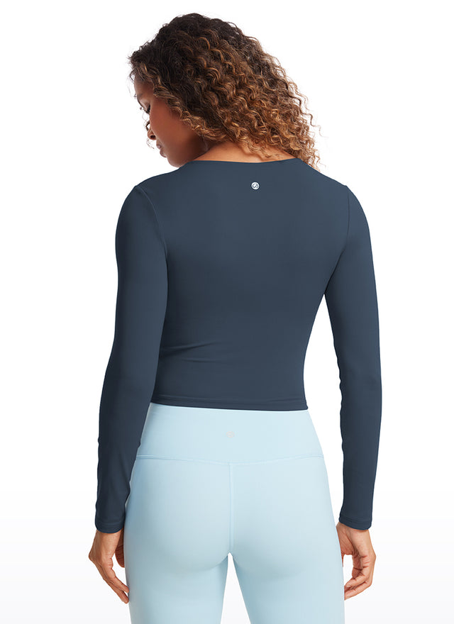 CRZ YOGA Women's Slim Fit Yoga Butterluxe Crop Long Sleeves Front Seam Stelindigo