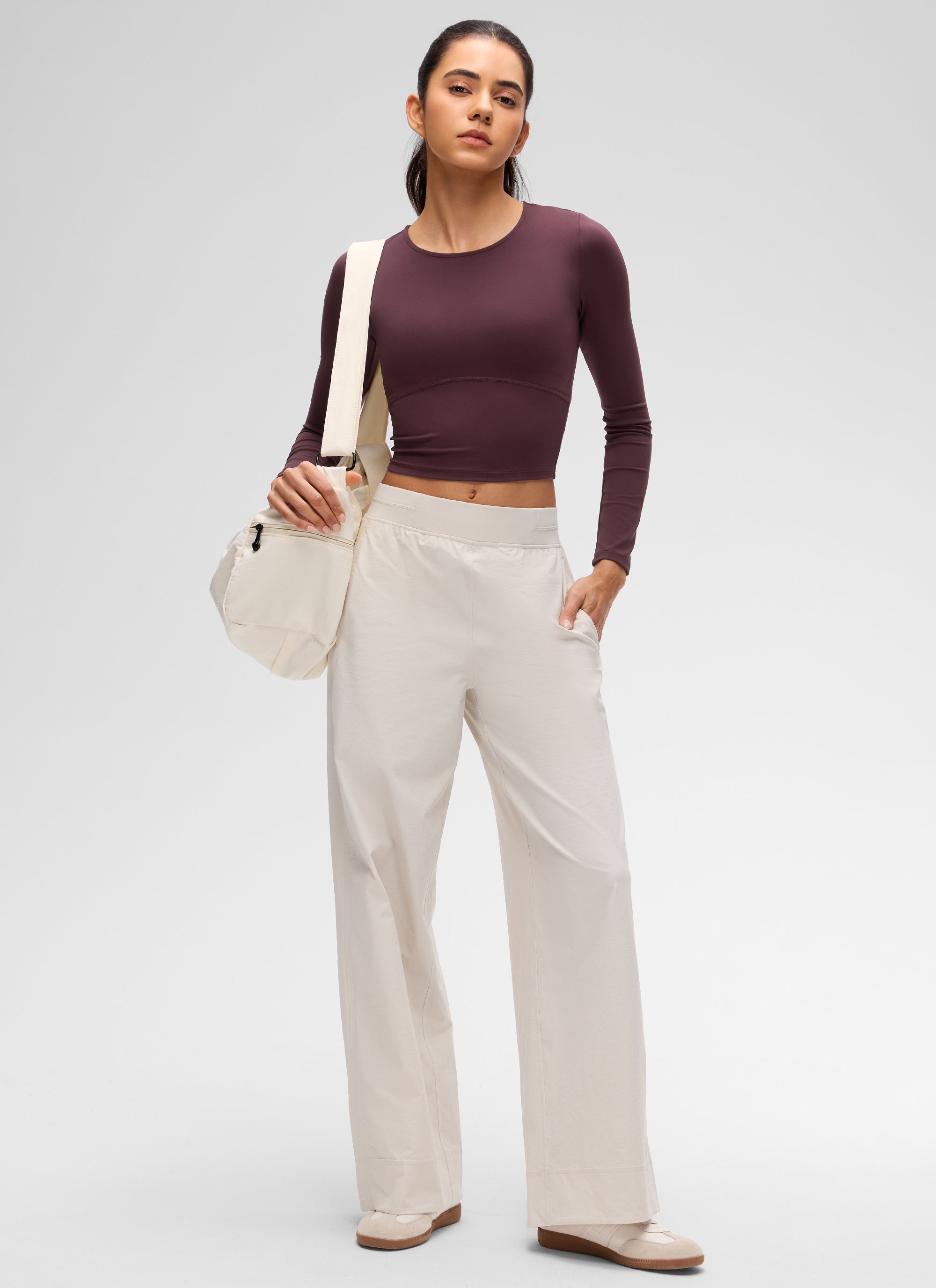 CRZ YOGA Women's Slim Fit Yoga Butterluxe Crop Long Sleeves Front Seam Ripe Plum