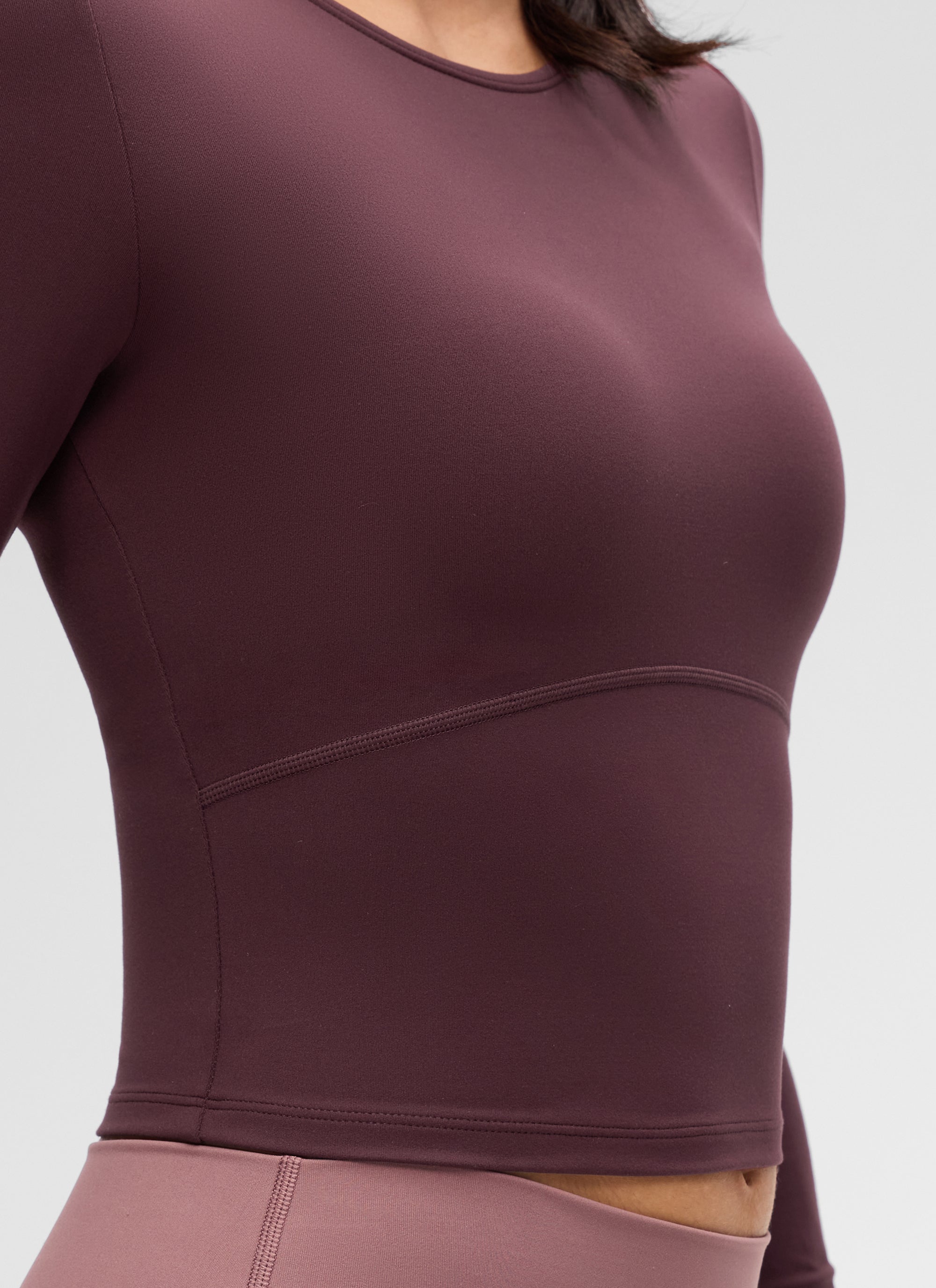 CRZ YOGA Women's Slim Fit Yoga Butterluxe Crop Long Sleeves Front Seam Ripe Plum