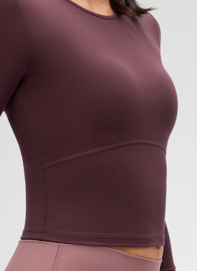 CRZ YOGA Women's Slim Fit Yoga Butterluxe Crop Long Sleeves Front Seam Ripe Plum