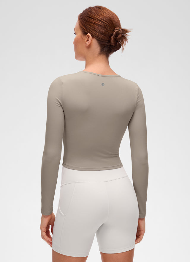 CRZ YOGA Women's Slim Fit Yoga Butterluxe Crop Long Sleeves Front Seam Warm Ash Grey