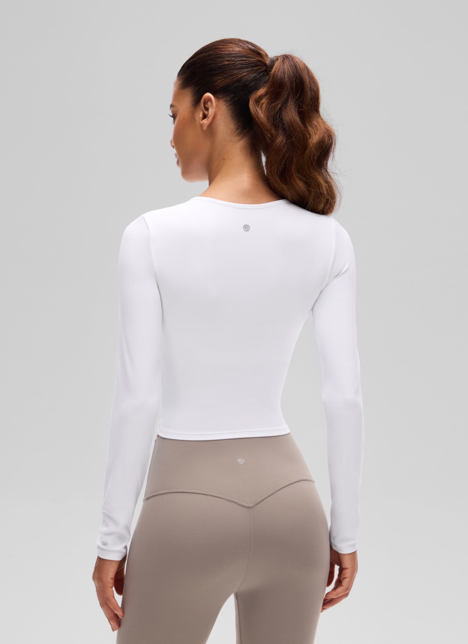 CRZ YOGA Women's Slim Fit Yoga Butterluxe Crop Long Sleeves Front Seam White