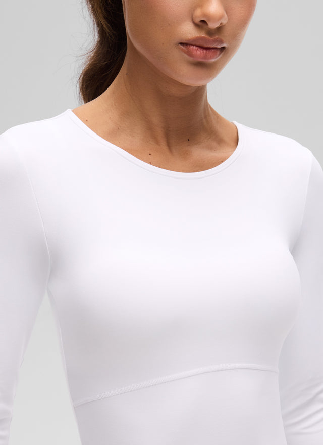 CRZ YOGA Women's Slim Fit Yoga Butterluxe Crop Long Sleeves Front Seam White