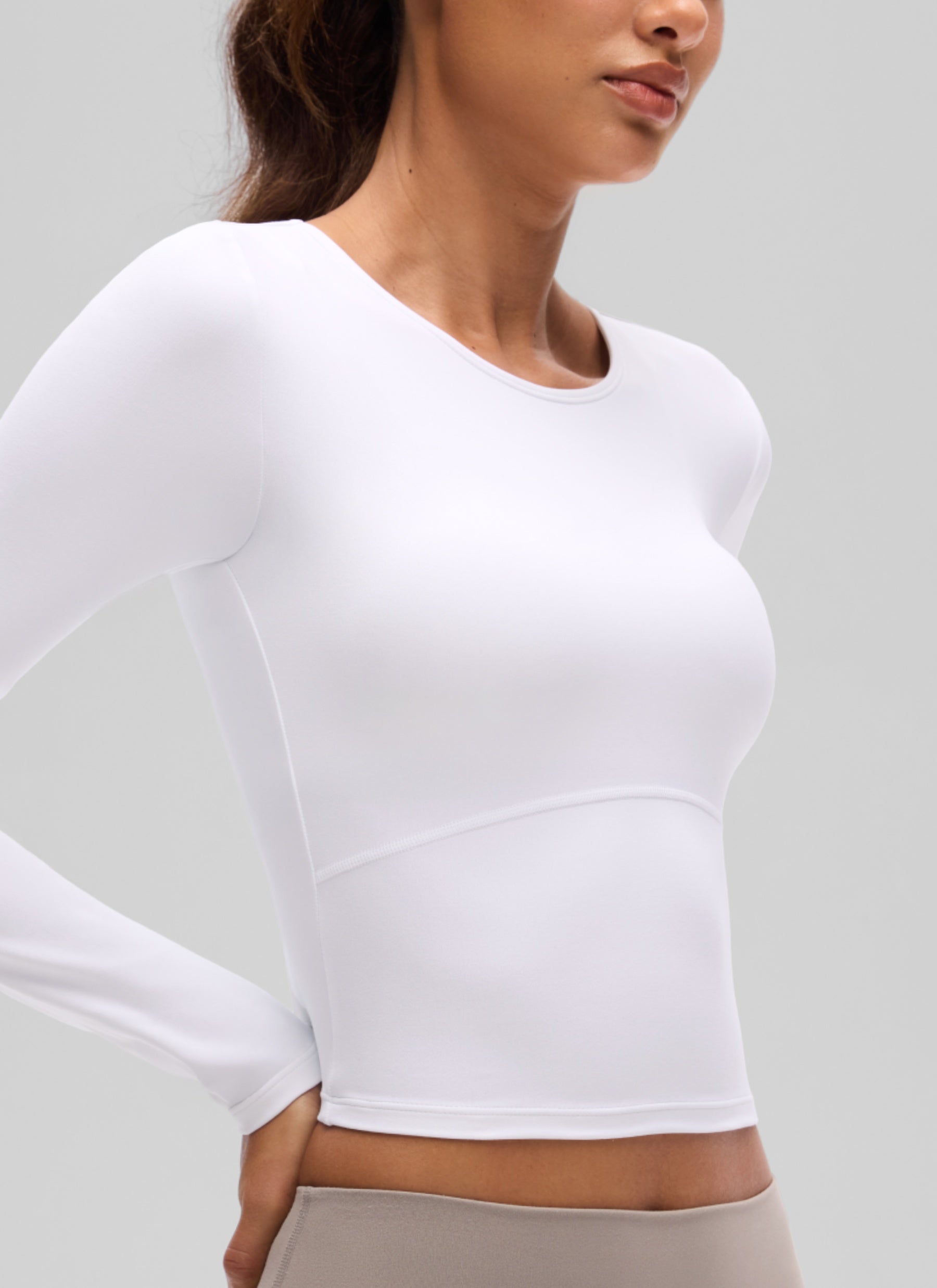 CRZ YOGA Women's Slim Fit Yoga Butterluxe Crop Long Sleeves Front Seam White