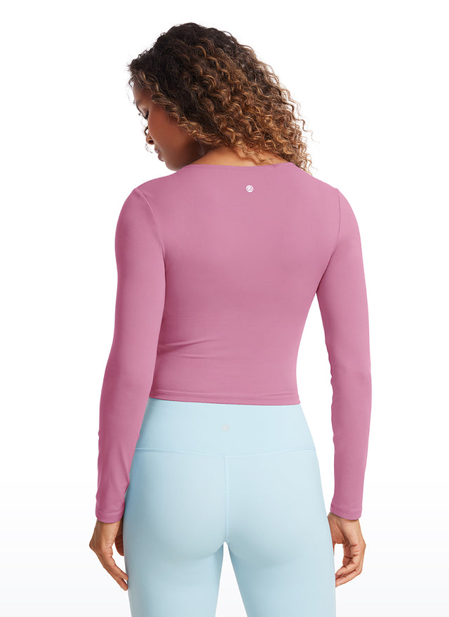 CRZ YOGA Women's Slim Fit Yoga Butterluxe Crop Long Sleeves Front Seam Velvet Dust