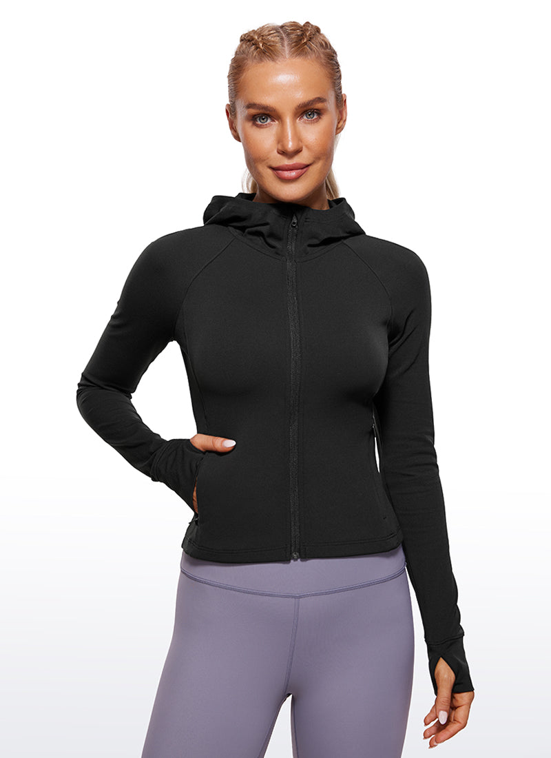CRZ YOGA Women's Butterluxe Outerwear Full Zip Hoodies Jackets Black