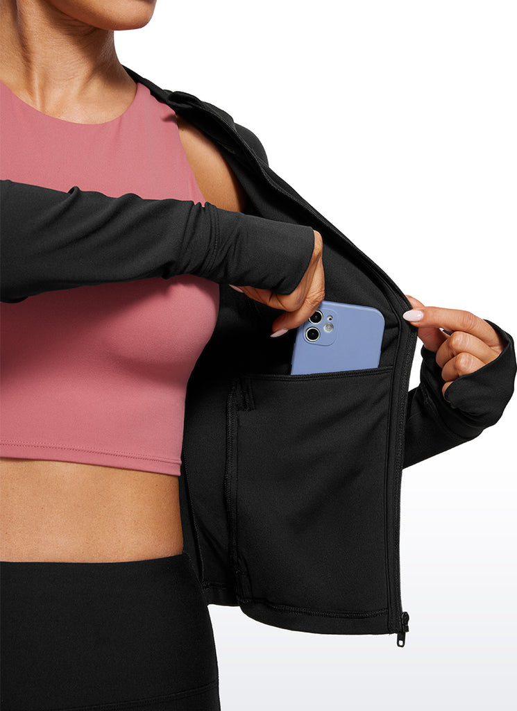 CRZ YOGA Women's Butterluxe Outerwear Full Zip Hoodies Jackets Black