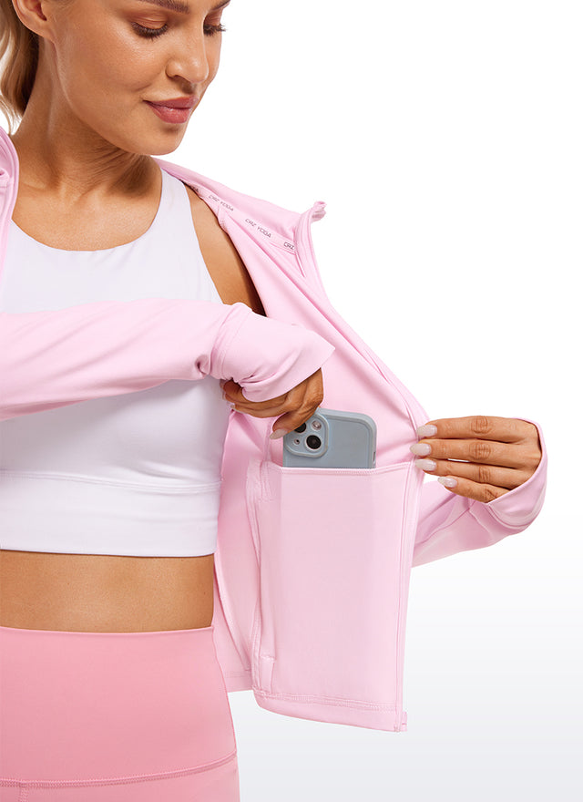 CRZ YOGA Women's Butterluxe Outerwear Full Zip Hoodies Jackets Pink Peony