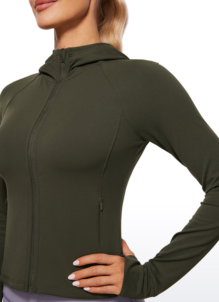CRZ YOGA Women's Butterluxe Outerwear Full Zip Hoodies Jackets Olive Green