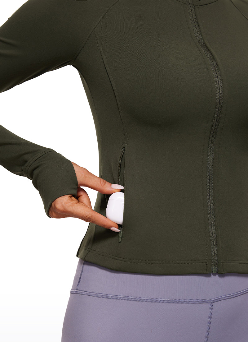 CRZ YOGA Women's Butterluxe Outerwear Full Zip Hoodies Jackets Olive Green