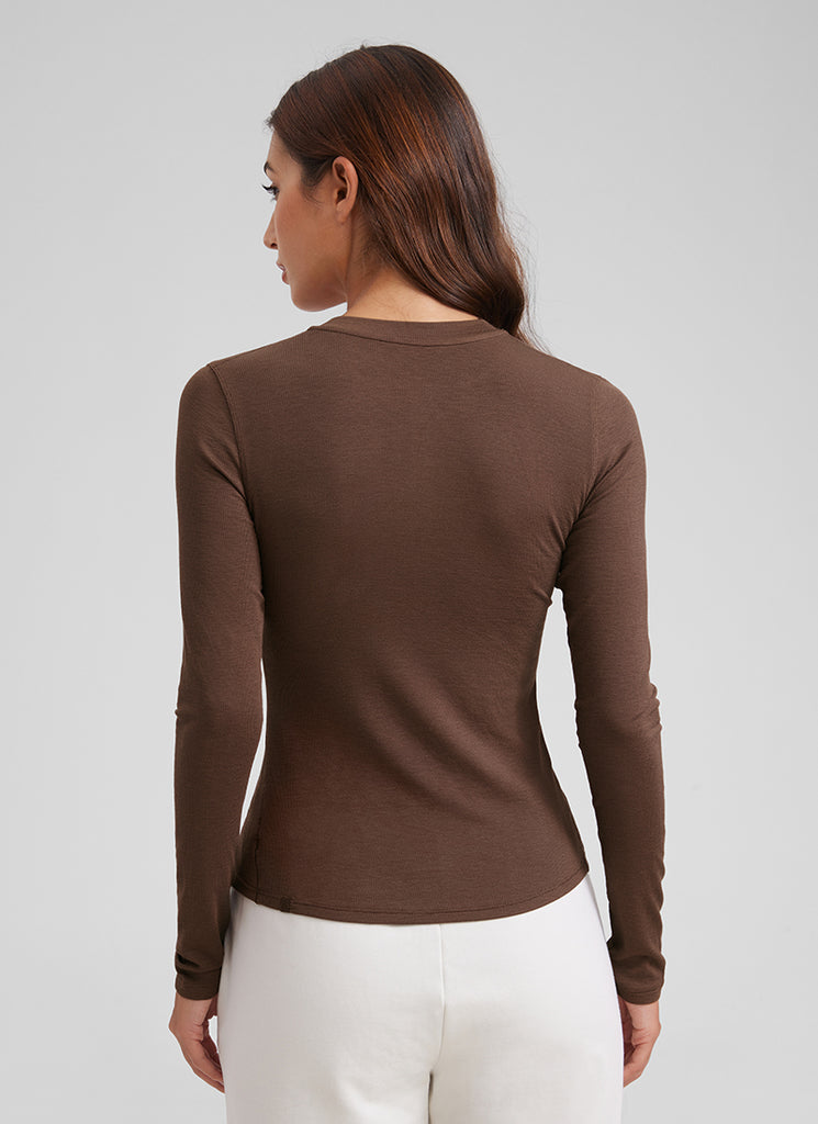 CRZ YOGA Womens Fitted Casual Ribbed Modal Henley Shirts Long Sleeves White