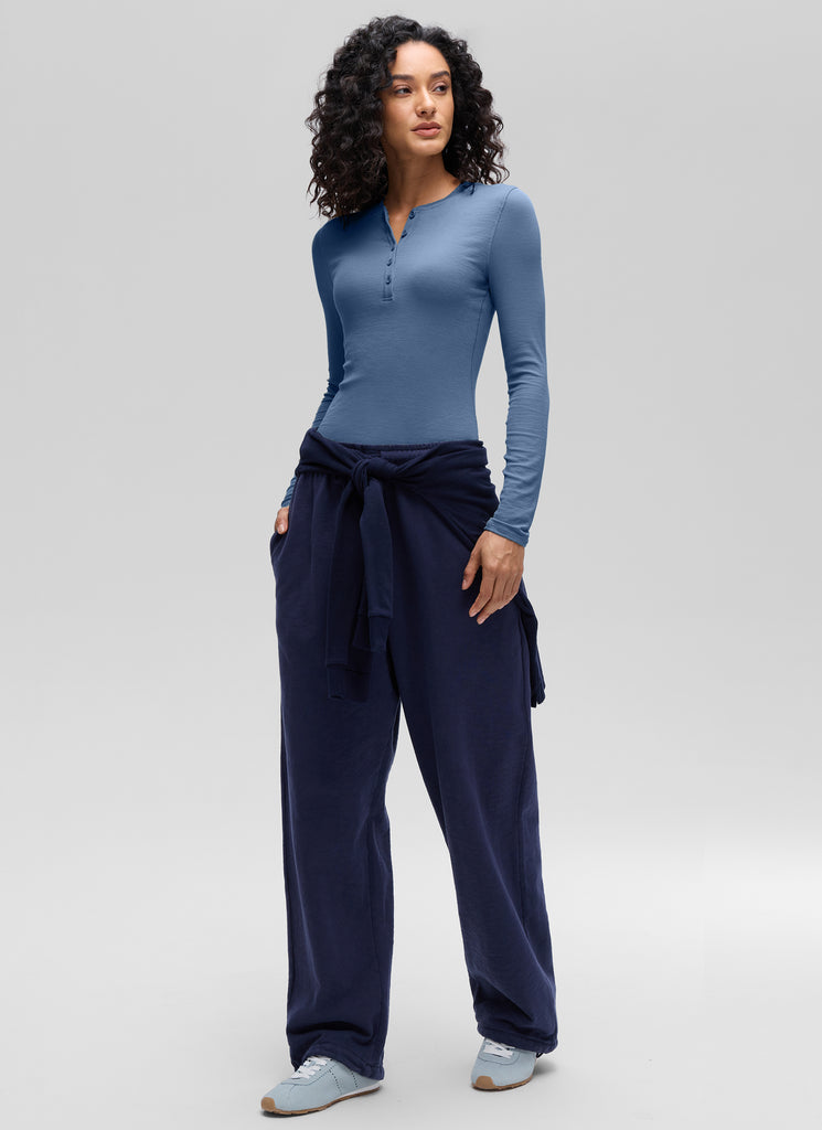 CRZ YOGA Womens Fitted Casual Ribbed Modal Henley Shirts Long Sleeves Pink Peony