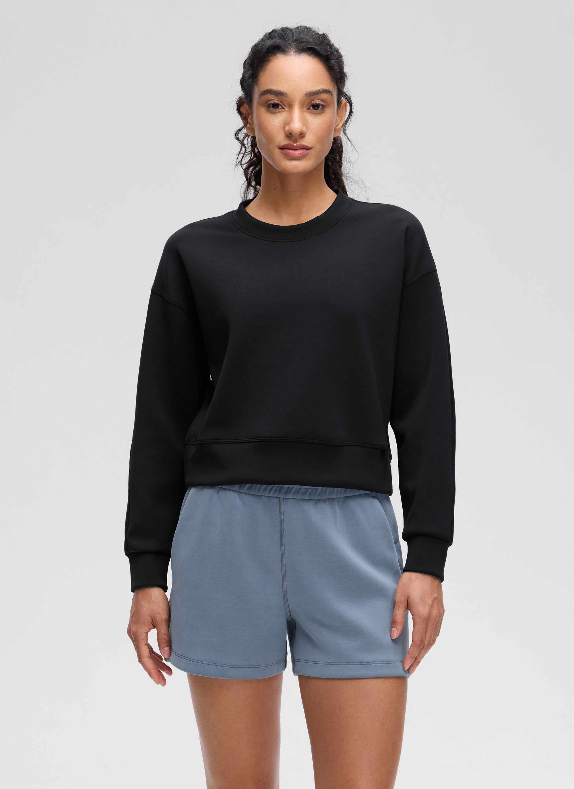 CRZ YOGA Womens SoftAura Basic Casual Sweat Shirt Crew Neck Pullover Black