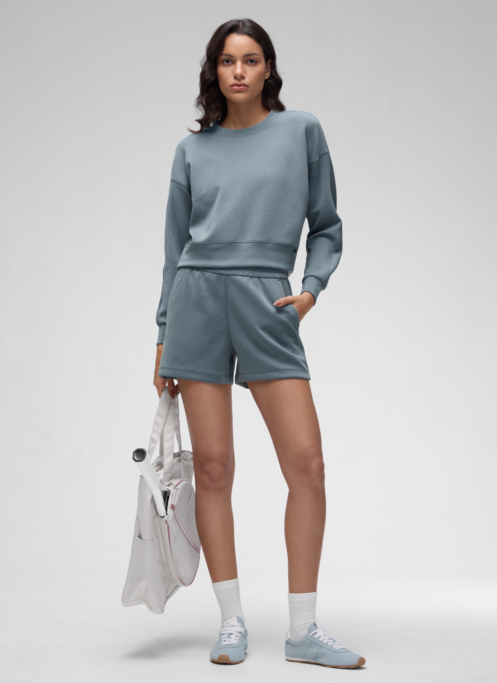 CRZ YOGA Womens SoftAura Basic Casual Sweat Shirt Crew Neck Pullover Belgian Blue