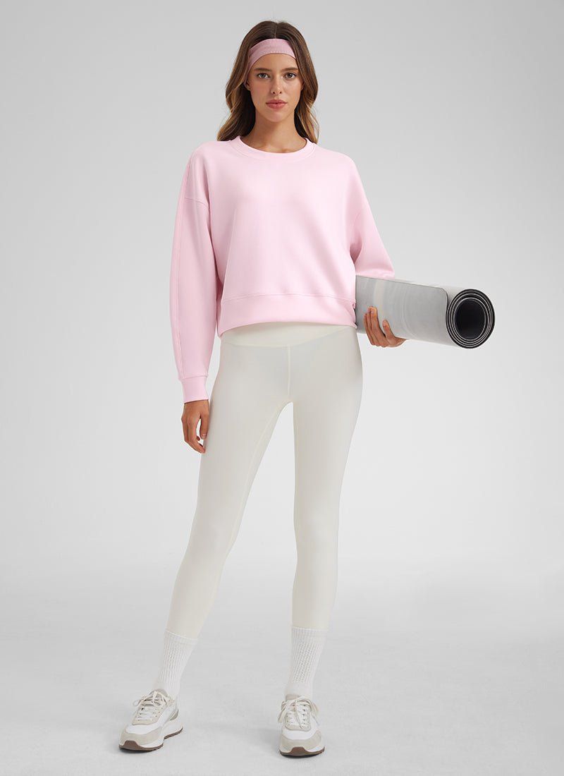 CRZ YOGA Womens SoftAura Basic Casual Sweat Shirt Crew Neck Pullover Strawberry Pink @model_info:Isa