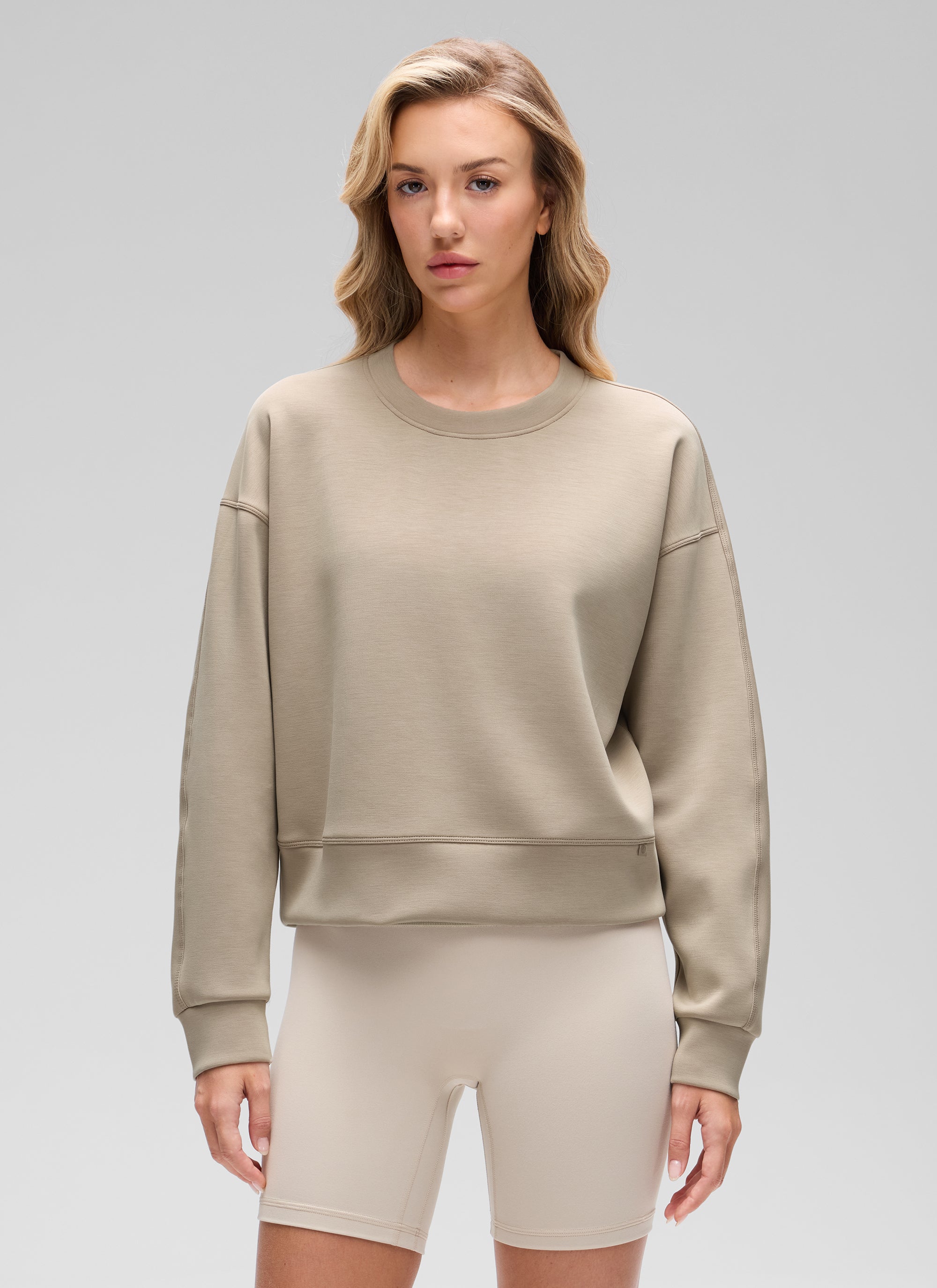CRZ YOGA Womens SoftAura Basic Casual Sweat Shirt Crew Neck Pullover Oak