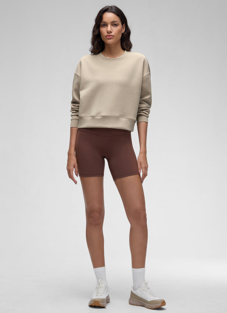 CRZ YOGA Womens SoftAura Basic Casual Sweat Shirt Crew Neck Pullover Coffee Brown