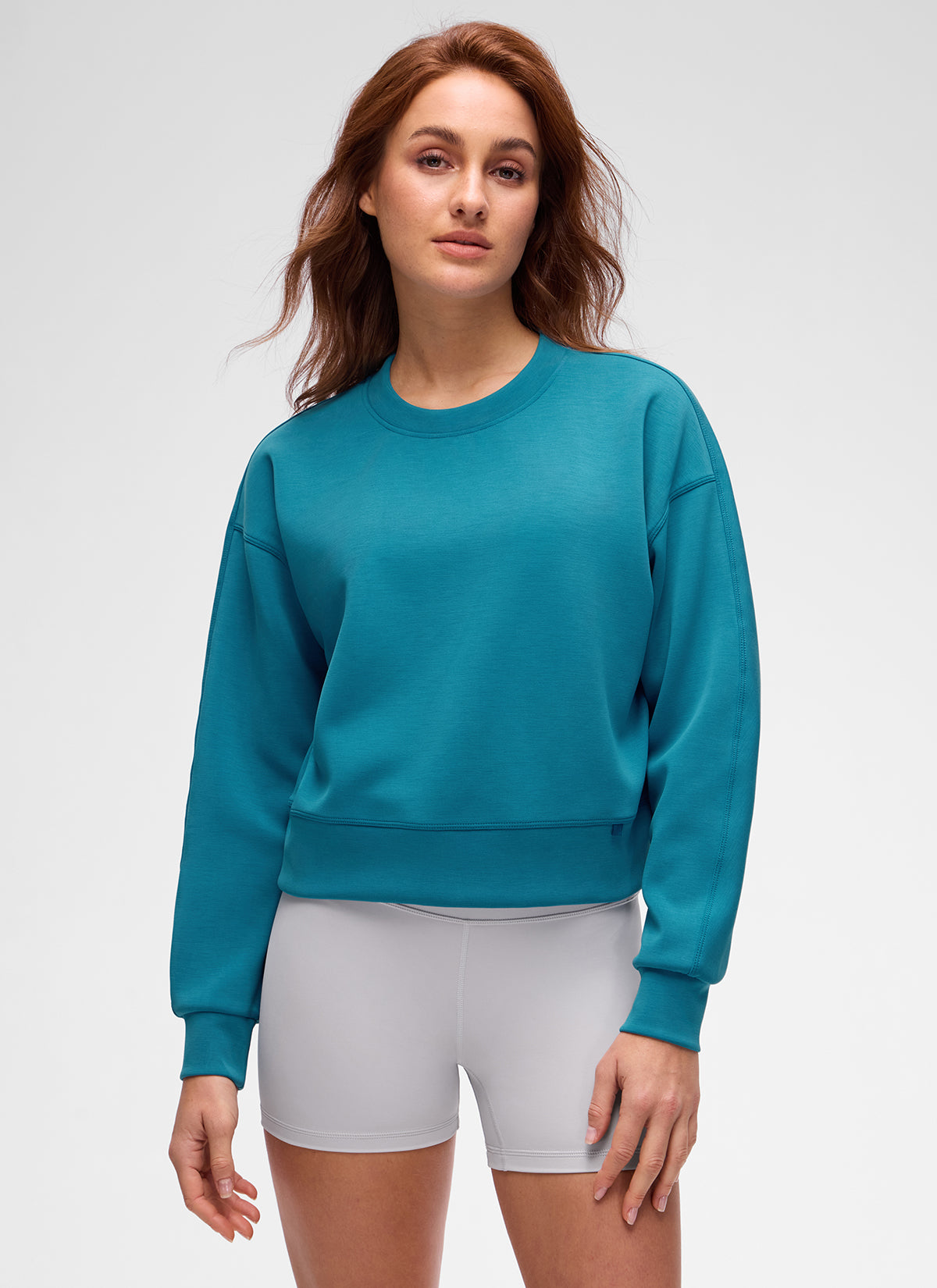 CRZ YOGA Womens SoftAura Basic Casual Sweat Shirt Crew Neck Pullover Hawaiian Blue