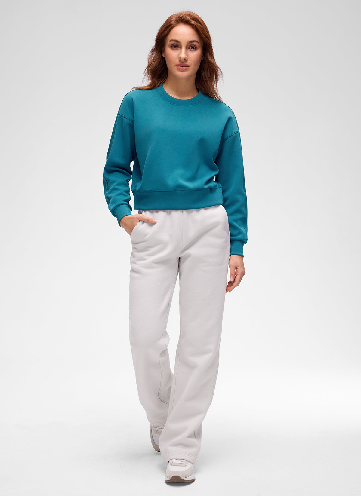 CRZ YOGA Womens SoftAura Basic Casual Sweat Shirt Crew Neck Pullover Hawaiian Blue
