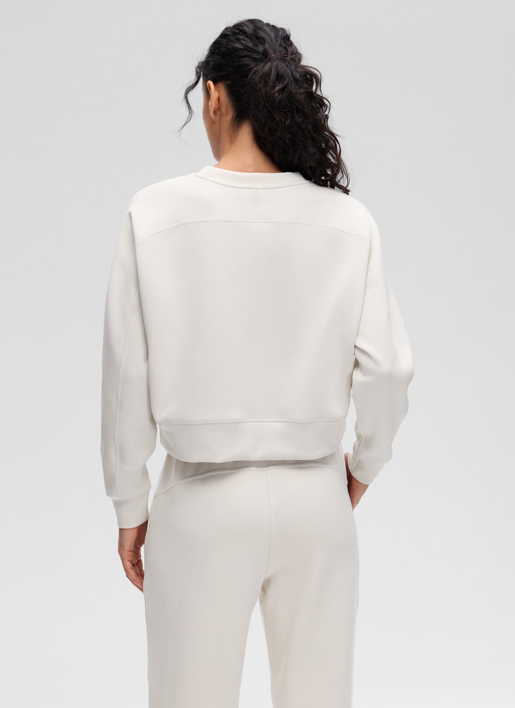 CRZ YOGA Womens SoftAura Basic Casual Sweat Shirt Crew Neck Pullover Milky White