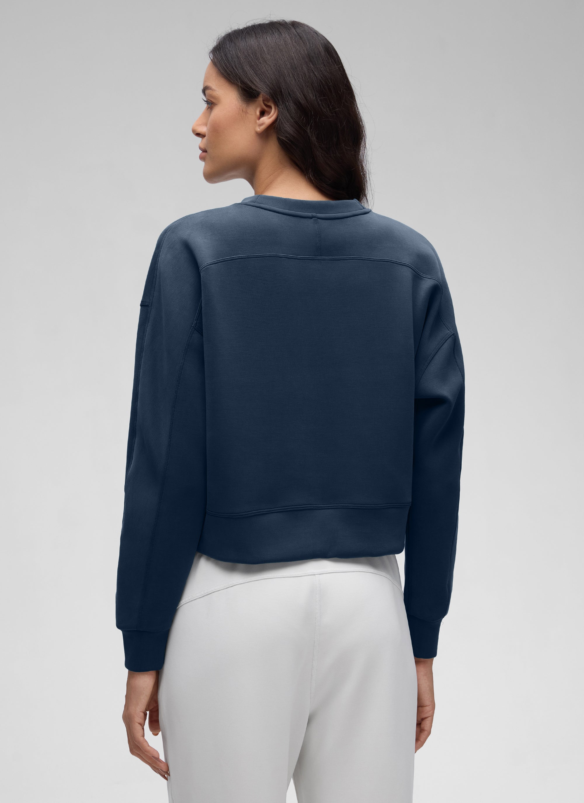 CRZ YOGA Womens SoftAura Basic Casual Sweat Shirt Crew Neck Pullover Ink Blue