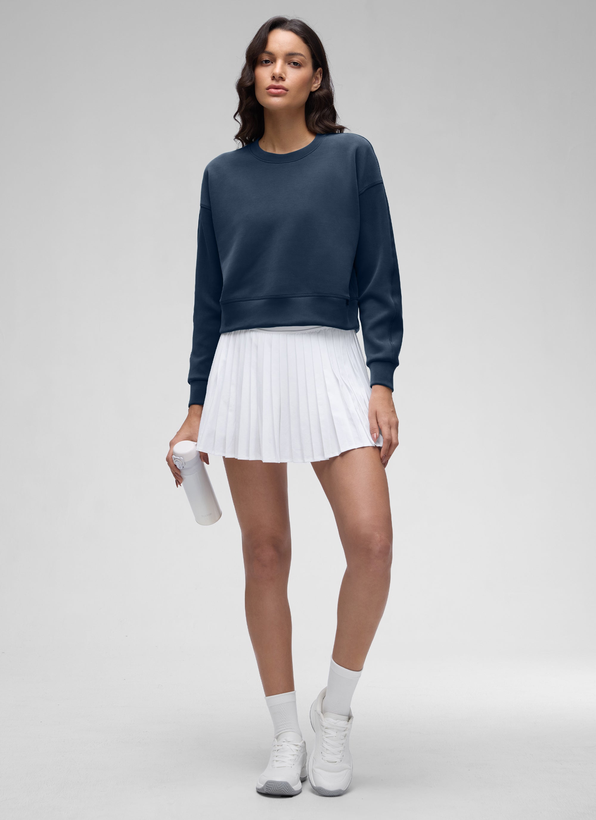 CRZ YOGA Womens SoftAura Basic Casual Sweat Shirt Crew Neck Pullover Ink Blue @model_info:J