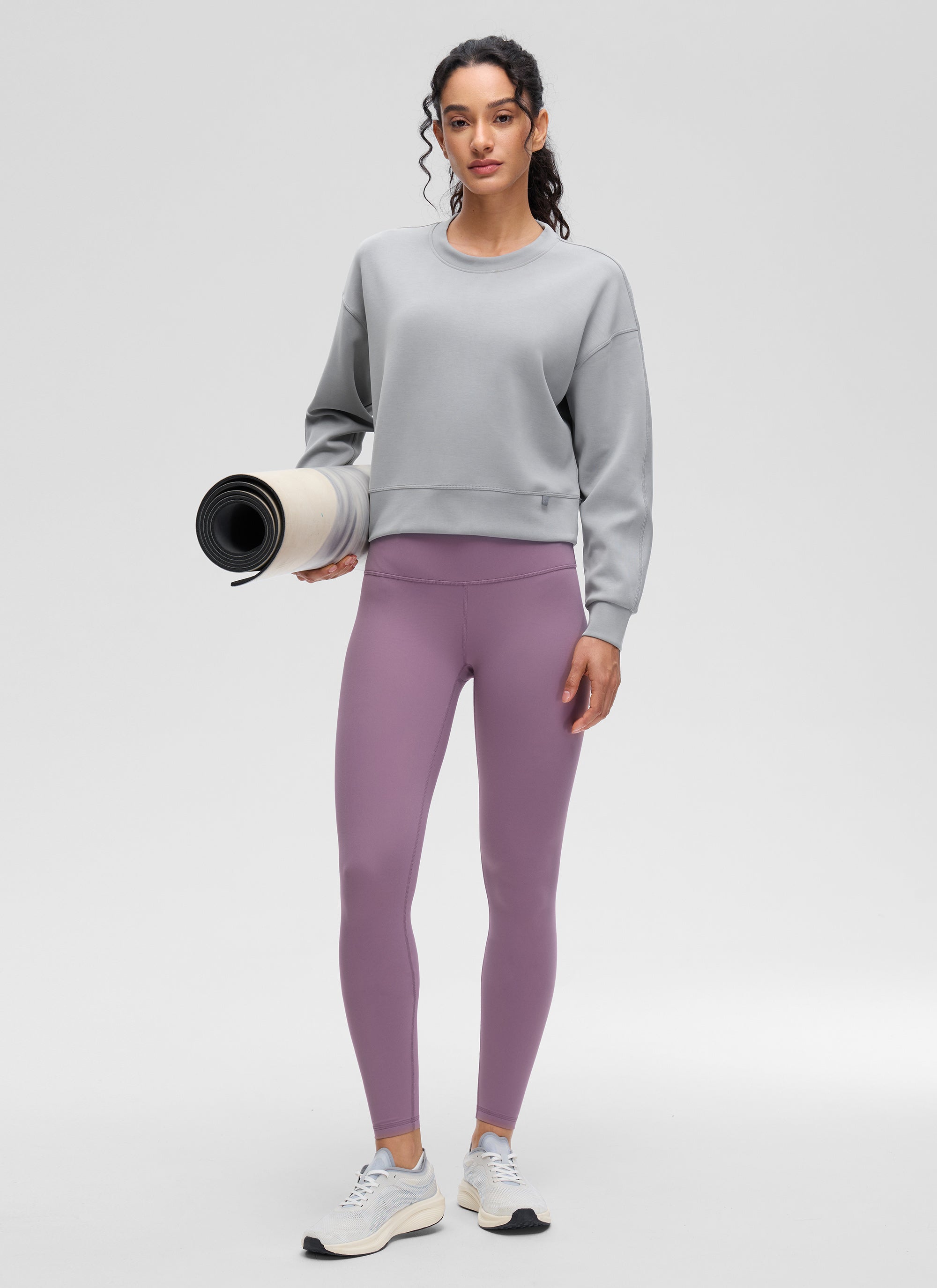 CRZ YOGA Womens SoftAura Basic Casual Sweat Shirt Crew Neck Pullover Rhino Grey