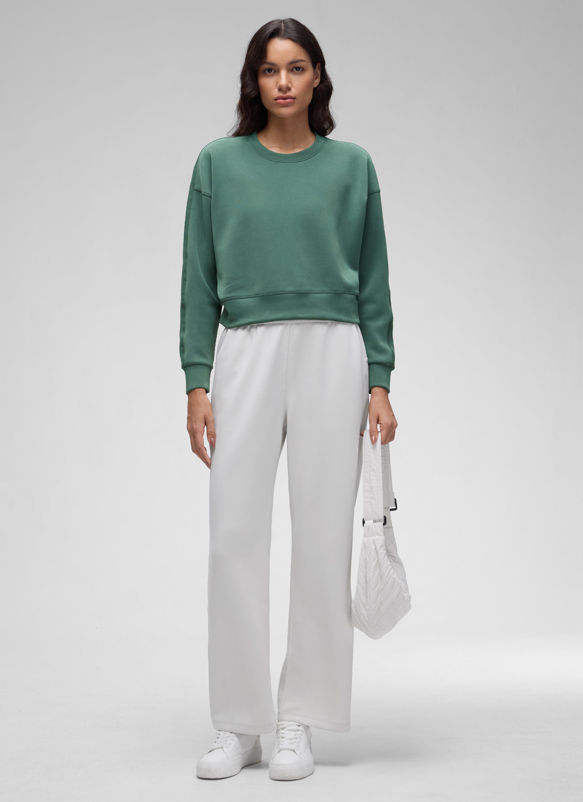 CRZ YOGA Womens SoftAura Basic Casual Sweat Shirt Crew Neck Pullover Dark Forest Green @model_info:J