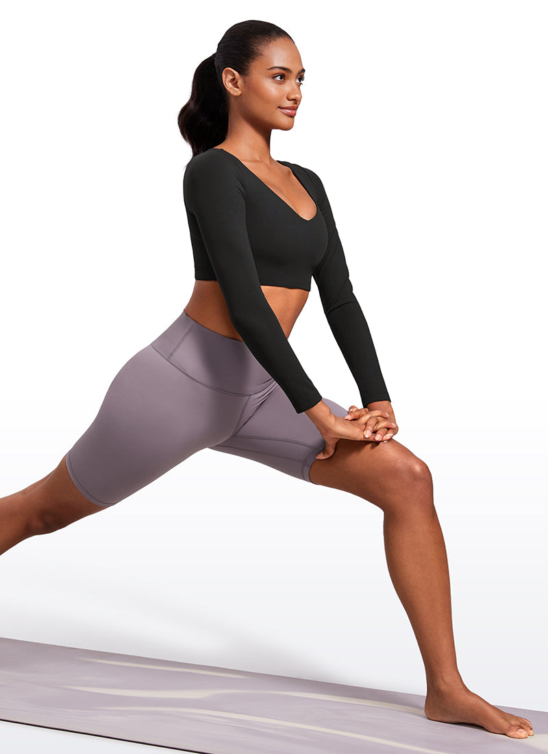 CRZ YOGA Women's Butterluxe Double Lined Long Sleeve V Neck Cropped Black @model_info:Lais