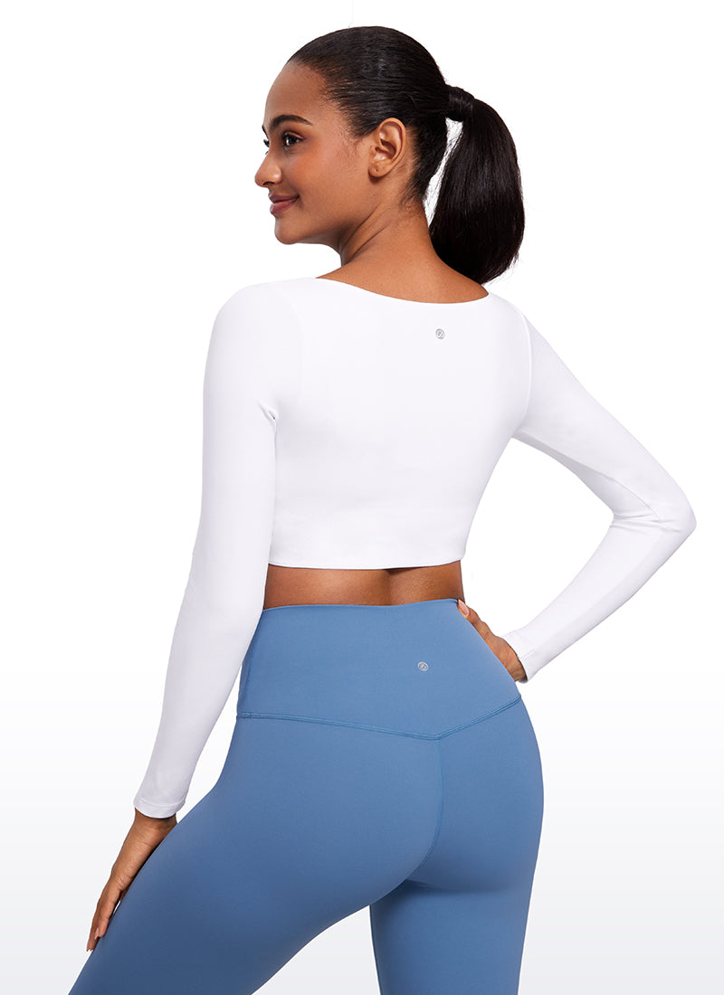 CRZ YOGA Women's Butterluxe Double Lined Long Sleeve V Neck Cropped White @model_info:Lais