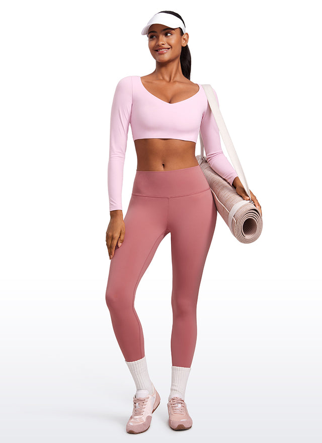 CRZ YOGA Women's Butterluxe Double Lined Long Sleeve V Neck Cropped Pink Peony