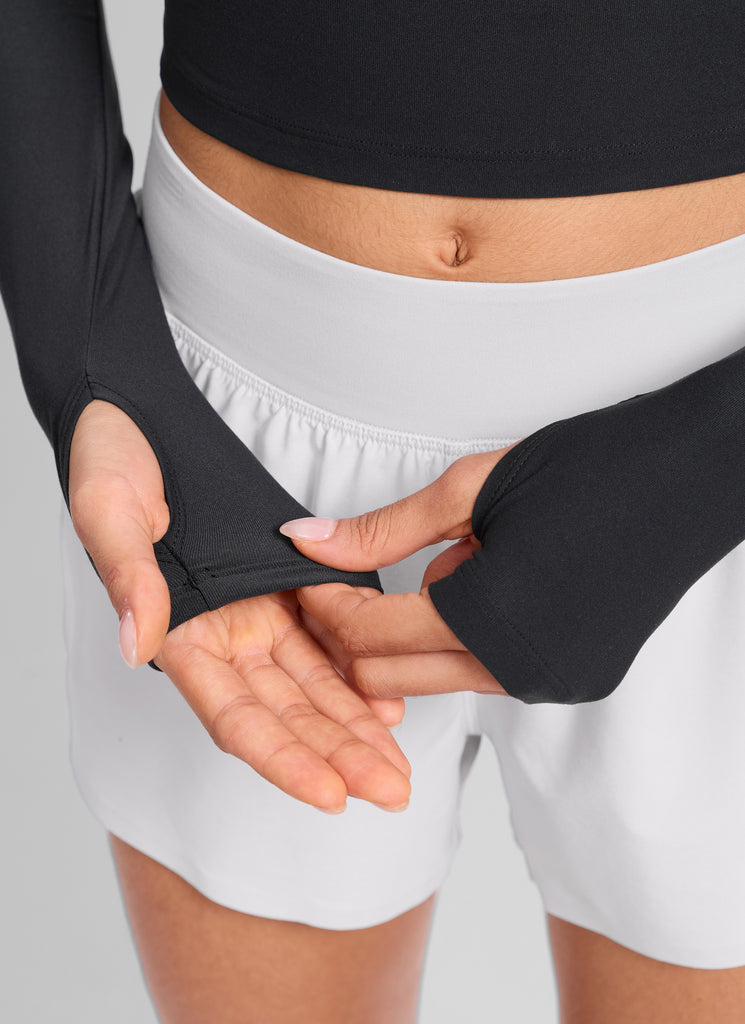 CRZ YOGA Women's Cloudweight Mock Neck Crop Tight Fit Long Sleeve Black