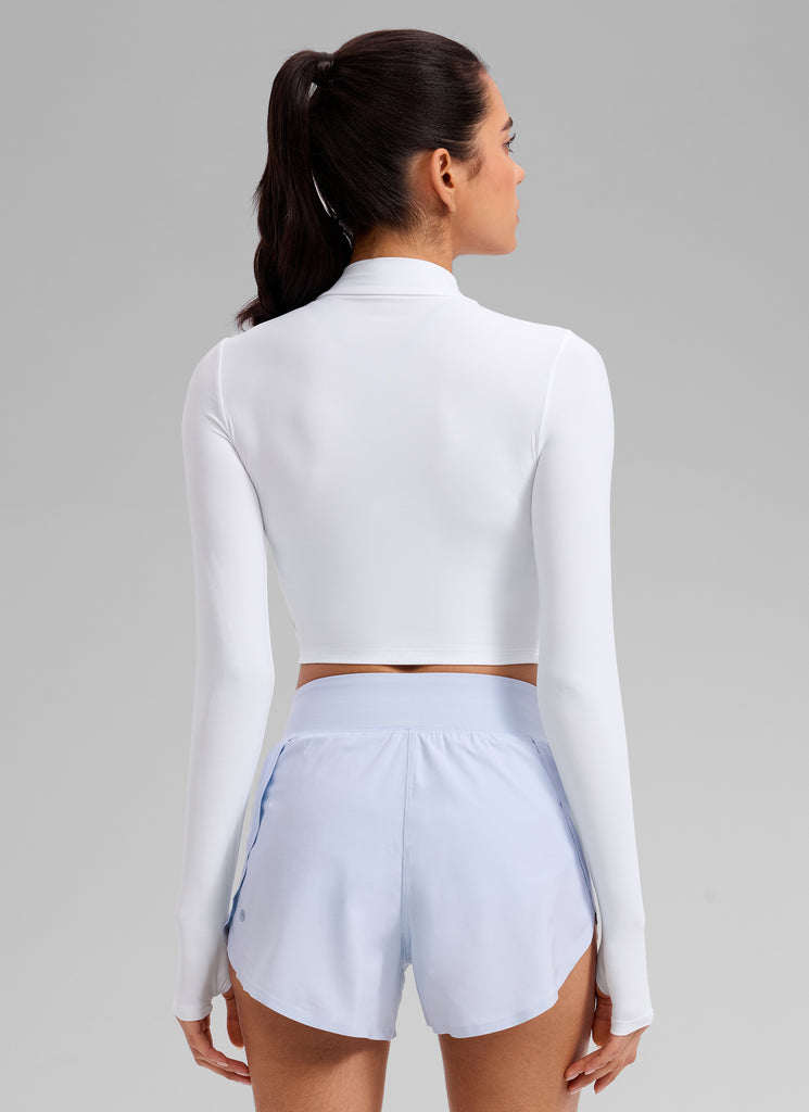 CRZ YOGA Women's Cloudweight Mock Neck Crop Tight Fit Long Sleeve Black