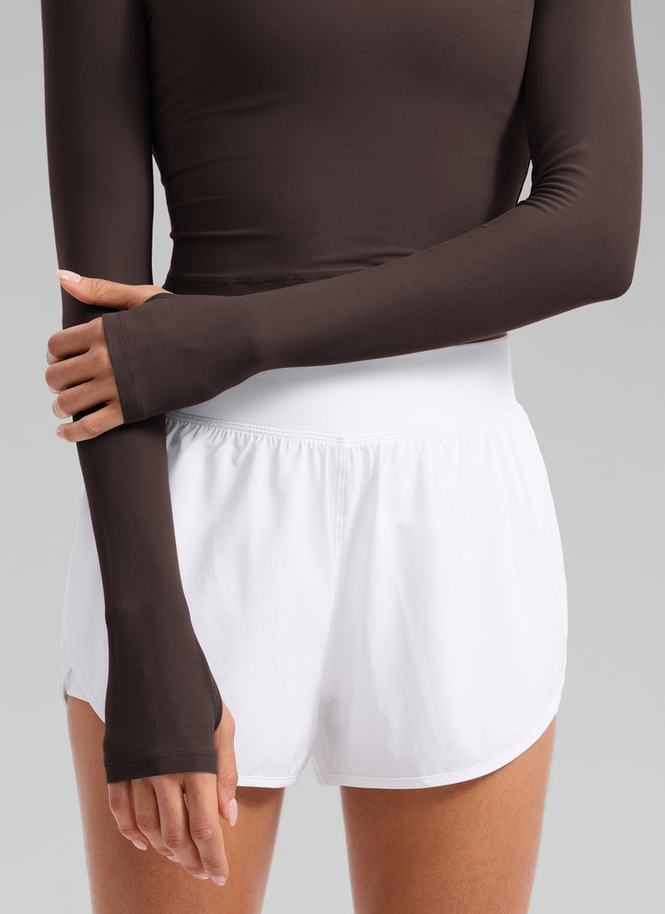 CRZ YOGA Women's Cloudweight Mock Neck Crop Tight Fit Long Sleeve Hot Fudge Brown
