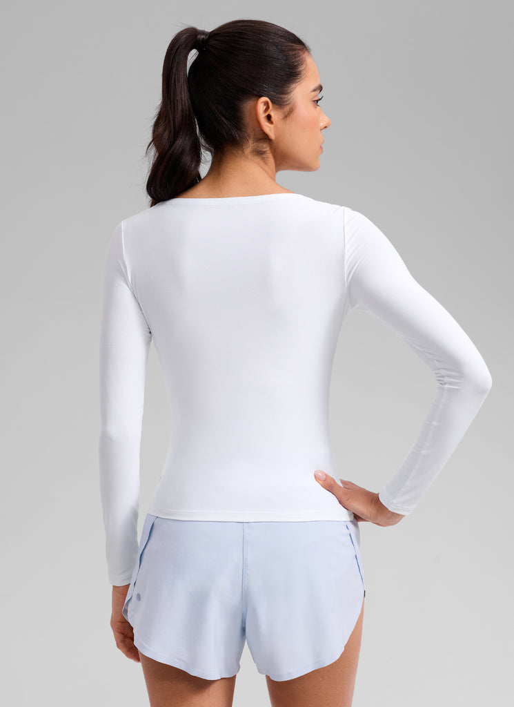 CRZ YOGA Women's Cloudweight Casual Boat Neck Tight Fit Long Sleeve Black