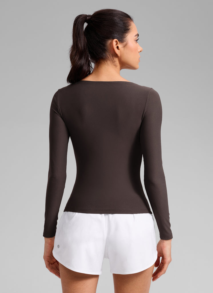 CRZ YOGA Women's Cloudweight Casual Boat Neck Tight Fit Long Sleeve Graphite Green