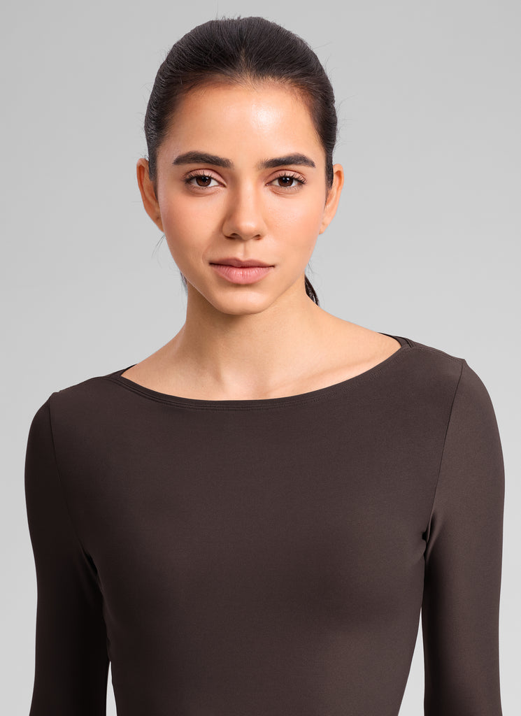 CRZ YOGA Women's Cloudweight Casual Boat Neck Tight Fit Long Sleeve Graphite Green