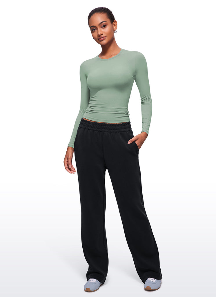 CRZ YOGA Women's Crew Neck Tight Fit Long Sleeve Shirts Casual Tee True Navy