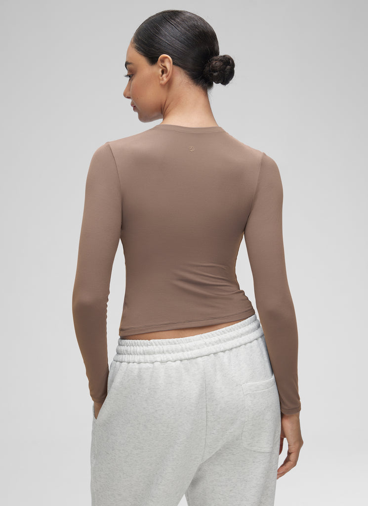 CRZ YOGA Women's Crew Neck Tight Fit Long Sleeve Shirts Casual Tee Oasis Blue